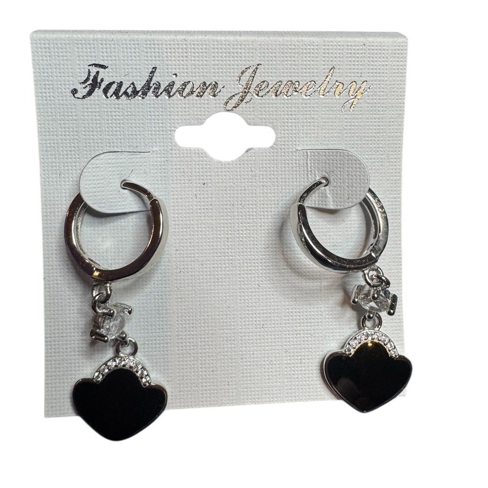 Black Heart Dangle Earrings
